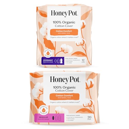 The Honey Pot Company - Pads for Women - Non-Herbal Overnight & Regular Flow Bundle - Organic Cotton Cover & Ultra-Absorbent Pulp Core - Sanitary Pads for Women - Feminine Care