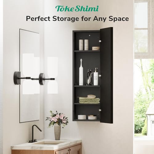 Image of TokeShimi 12 x 36 in Black Medicine Cabinet with Mirror, Aluminum Frame