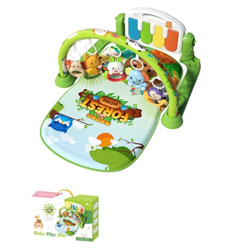 TVT ジム プレイマット 音楽 ベッドメリー 0か月~ 赤ちゃん 幼児 メリー 男女共用 取り外す可能 知育 幼児用寝具 出産祝い 新生児 3ヶ月から対象 ピアノプレイジム 出産祝いプレゼント (グリーン-2)