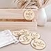 Baby Monthly Milestone Markers, Wooden Material, Double-Sided Printing, Natural Wood Color, 1-12 Months, Set of 6, 4 Inches in Size.