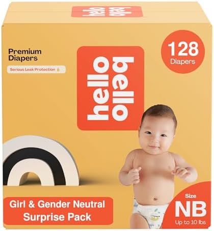 Hello Bello Premium Diapers, Size NB (Up to 10 lbs) Surprise Pack for Girls - 128 Count, Hypoallergenic with Soft, Cloth-Like Feel - Assorted Girl &amp; Gender Neutral Patterns