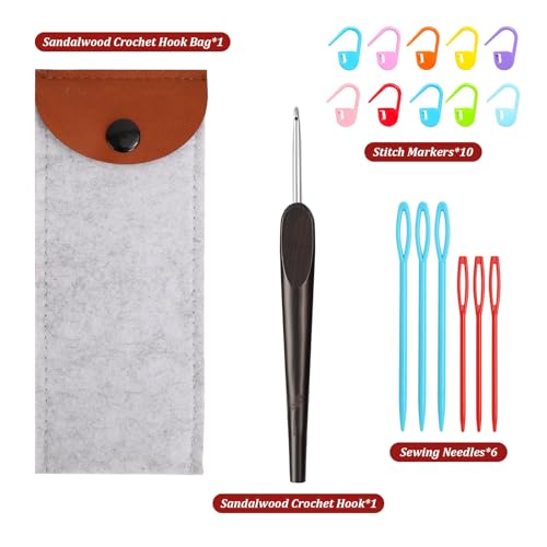 4mm Crochet Hook, 4 mm Blackwood Handle Ergonomic Hook for Arthritic Hands, Hand Polished Stainless Steel Rustproof, Black — view 3