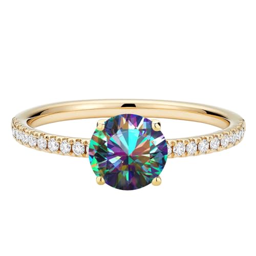 Aihpos 1ct 1.5ct 2ct Mystic Topaz Engagement Ring - Round Mystic Topaz Rings for Women White Yellow Rose 10K 14K 18K Gold 925 Sterling Silver with Moissanite Mystic Topaz Proposal Ring4