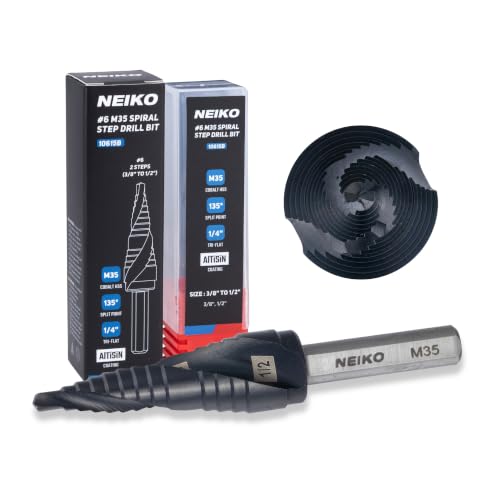 Image of NEIKO 10615B Step Drill Bit, 2 Steps 3 /8 inch to 1 /2 inch Spiral M35 Cobalt, AlTiSiN Coated, 1 /4 inch Tri-Flat Step Bits for Steel, Metal, Wood, Plastic, Unibit Cone Drill Bits, Two Flute