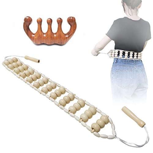 Goodtar 2 PCS Wood Therapy Massage Tools, Wood Back Massage Roller Rope, Scraping Scalp/Neck Massage Comb, Wooden Massager Tools for Body Caring Relax Tired Acupoint Massage…