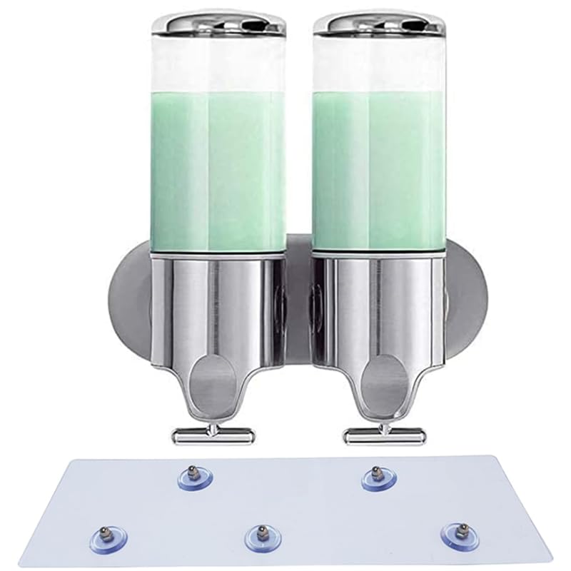 Single Head and Double Head Manual Pressing Head Wall Mounted Soap Dispenser Shower Liquid Shampoo and Soap Dispenser with Container (Transparent, 500ml x 2)