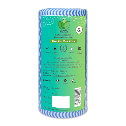 BENKO Non Woven Washable & Reusable Kitchen Towel Roll | Ultra Ab...