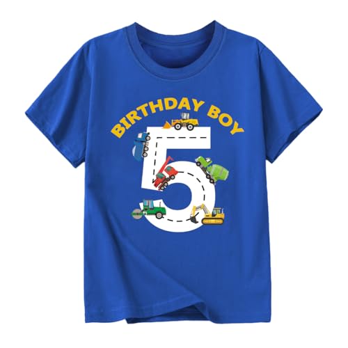 2-6 Years Birthday Boy Shirts Construction Excavator Cotton Short Sleeve T Shirt