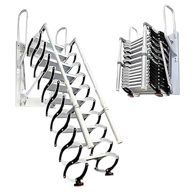 10FT Pull Down Attic Stairs, 12 Steps Wall Mounted Folding Loft Ladder,Extension Steps Ladder with Armrests? Folding Loft Staircase with Handrails