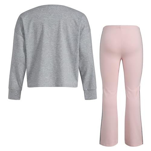 adidas Girls' 2-Piece Long Sleeve Graphic Tee & Flare Pant Set, Grey Heather Pink, 42