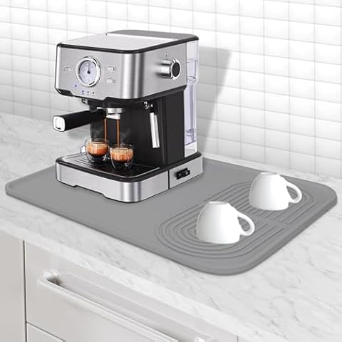 TOHONFOO Silicone Coffee Mat with Raised Edge, 24'' x 16'' Coffee Maker Mat for Countertops, Coffee Tray Fit Under Coffee Maker Coffee Machine Coffee Pot Espresso Machine, Easy to Clean, Grey Cover
