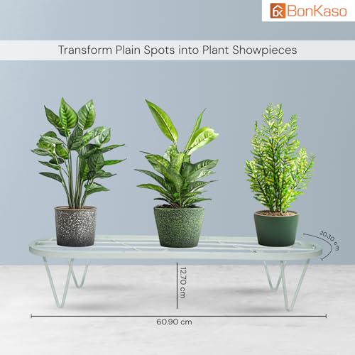 Image of BonKaso Heavy Duty Stadium Plant Stand: 60.9X 22.5 x 12.7 cm, White - Set of 4, Modern Design for Indoor & Outdoor Use, Sturdy, Anti-Rust Planter Stand for Garden, Balcony, Patio