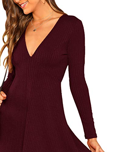 Verdusa Women's Deep V Neck Long Sleeve Fall Dress Elegant Short Skater Dresses4