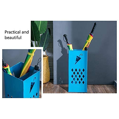 Porte-parapluie rack métal bleu CHEWYNP bac égouttement seau rangement entrée maison bureau - 5