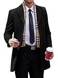 Runcati Men's Pea Coat with Detachable Plaid Scarfs Fall Single Breasted Wool Blend Trench Coat Winter Overcoat