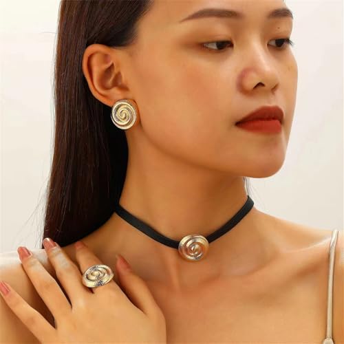 coadipress Spiral Earrings Necklace Sets for Women Geometric Round Swirl Statement Earrings Minimalist Trendy 14K Gold Plated Round Spiral Leather Necklace Bohemia Charm Jewelry (Gold) by coadipress - Image 3