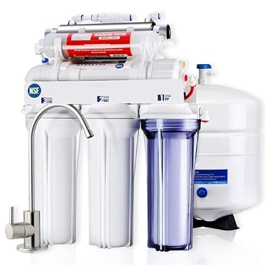 RCC1UP-AK 100GPD Under Sink 5-Stage Reverse Osmosis RO Drinking Filtration System and Water Filter for Sink with Alkaline Remineralization, Booster Pump and UV Ultraviolet Filter, White (With Pump)