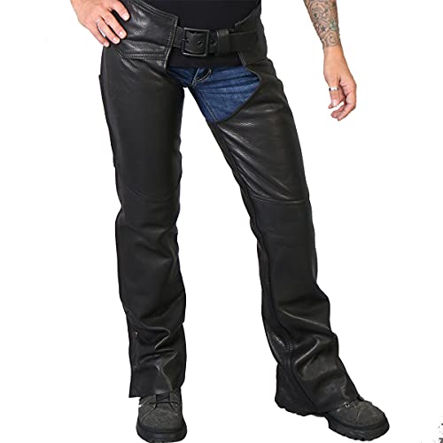 Hot Leathers CHL5001 USA Made Women's Black Premium Leather Motorcycle Chaps - X-Small