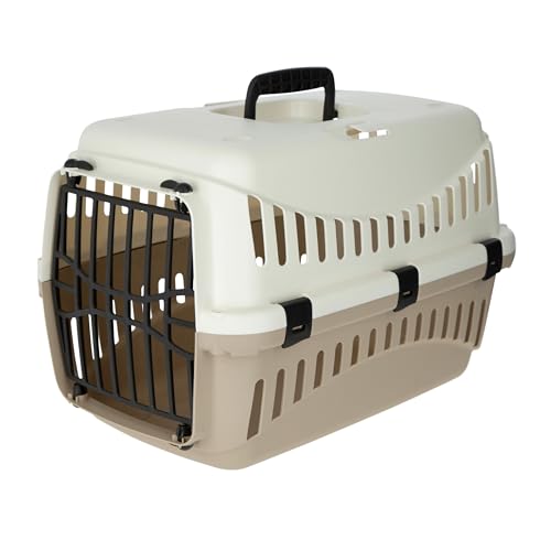 Kerbl Pet scatola di trasporto Expedion, crema/tortora, 45x30x30 cm, trasportino per cani, trasportino per gatti, trasporto cani, plastica, cani di piccola taglia, gatti