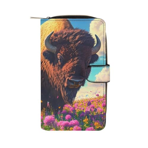 Buffalo Bison Field Womens PU Leather Wallet Long Purse Clutch Organizer for Office Travel