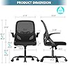 Kensaker Office Desk Chair with Lumbar Support Ergonomic Mesh Office Chair with Wheels and Flip-up Armrests Adjustable Height Swivel Computer Chair for Home and Office (Black) - Image 3