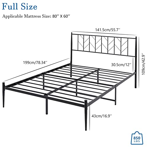 Homfamilia Full Size Black Metal Bed Frame With Headboard, Vintage Platform Bed Frame With 17” Under Bed Storage, No Box Spring Needed, Noise Free, Easy Assembly (Black) #TOP1