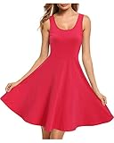 STYLEWORD Women's Sleeveless Casual Cotton Dresses Summer Fit and Flare Midi Dress(Red,M)