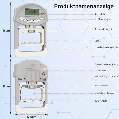 Kuptone Elektronischer Handdynamometer 90kg / 200lbs Kapazität Reichweite Handgriffverstärker mit 19 Sets Einzelplatten