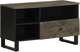 Mangloder TV Schrank 80 x 33 x 46 cm Massivholz Mango, Lowboard, Fernsehschrank, Mediaschrank, Hifi Rack, Phonoschrank, Stauraum, Kabelmanagement, Schwarz, Wohnzimmer, Heimkino, Gaming