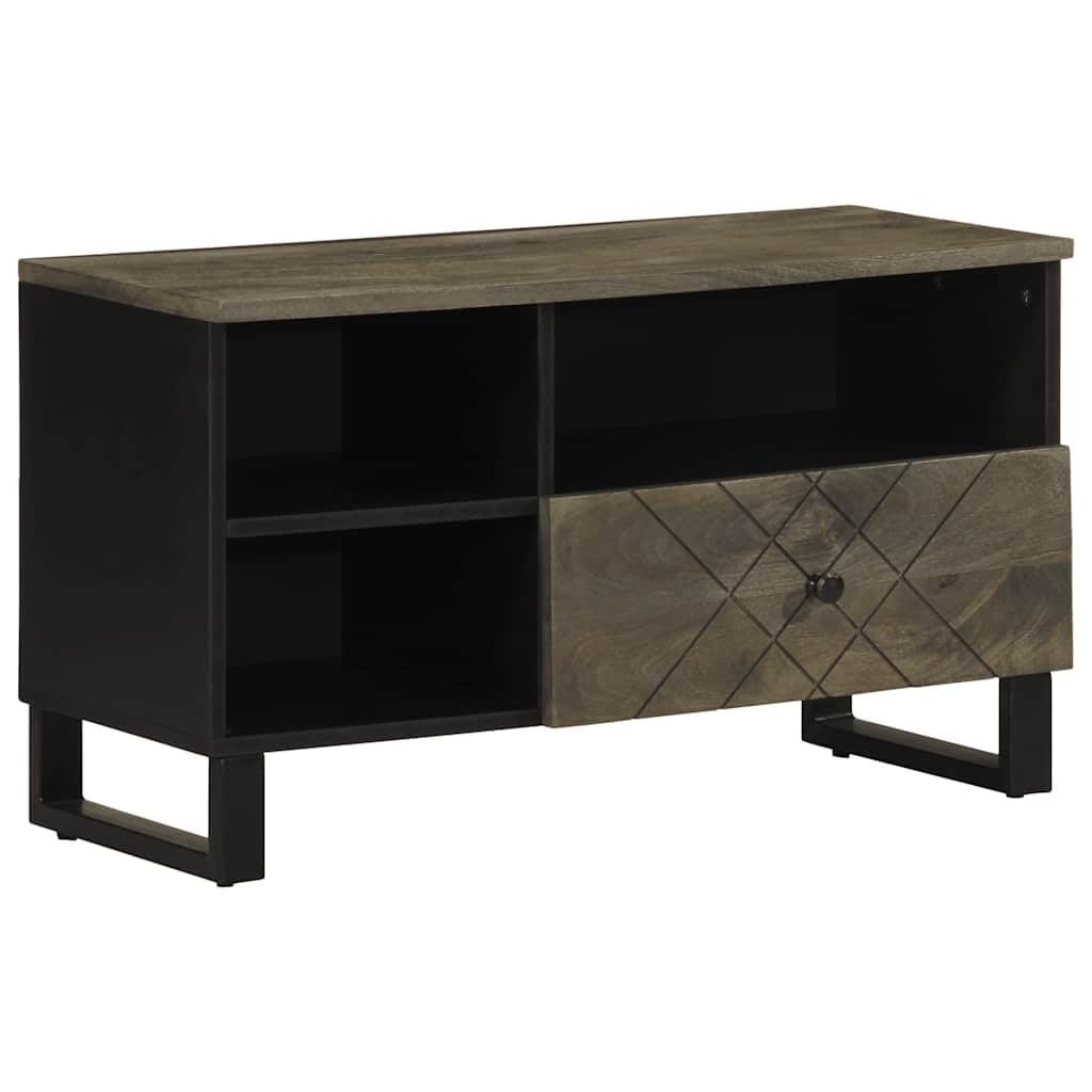 TV-Schrank aus massivem Mangoholz 80x33x46 cm mit Metallfüßen, Lowboard und Sideboard für Wohnzimmer, HiFi Rack, Medienmöbel, Organizer für DVD, Blu Ray, CD und Gaming Zubehör