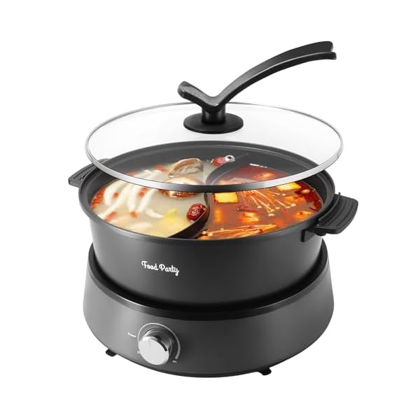 Food Party Hot Pot Electric Upgraded Separable Shabu Shabu Pot with Divider Hotpot Pot Electric Cooker Dual Sided 110V 1350W Non-Stick 5L Fondue Pot for 2-6 People