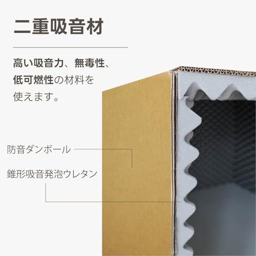 Kurflo 改良版 防音ボックス 4cm厚手防音材 LEDライト付 簡易防音室 組み立て簡単 660×700×700mm 防音ブーススタンド 1人用防音室 吸音研究所 防音ブース 防音パネル 自宅用 防音壁 防音シート 録音吸音材 オフィス 自習室 学習塾