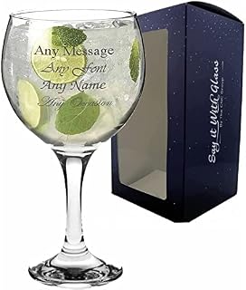 Personalised Engraved Large Gin Balloon Glass, Personalise with Any Message for Any Occasion, Stylize with a Variety of Fonts, Gift Box Included, Laser Engraved, Wedding Bridesmaid Birthday Gift