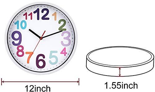 Wall Clock 12 Inch Silent Non Ticking Battery Operated Time Teaching Quartz Home Colorful Read Learn Time Perfect for Teacher\'s Classrooms and Kid\'s Bedrooms