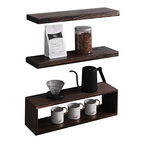 Laptain Floating Shelves Wall Mounted Set Of 3, Rustic Farmhouse Bathroom Shelves Over Toilet With Paper Storage Rack, Wall Shelves For Living Room, Kitchen, Bedroom, 21" X 5.9" #TOP6