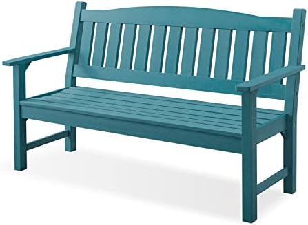 ACUEL Garden Bench, Poly Lumber, 3-Person 64” Widen Patio Bench for All-Weather, Rot-Proof Fade Proof Outdoor Bench for Yard Porch and Park (Blue)