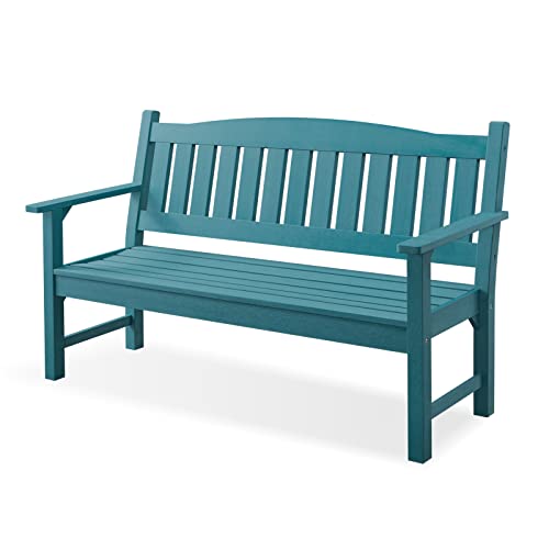 Acuel Garden Bench, Poly Lumber, 3-Person 64” Widen Patio Bench For All-Weather, Rot-Proof Fade Proof Outdoor Bench For Yard Porch And Park (Blue) #TOP19