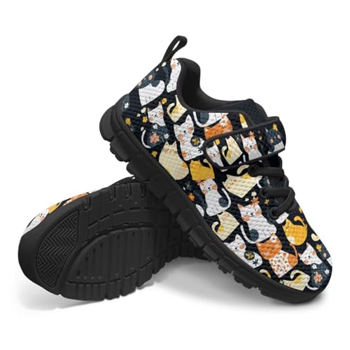 Boys Girls Sneakers Kids Shoes Unisex Lightweight Breathable Athletic Running Tennis Fitness Shoes for Little Kid/Big Kid Cats Pattern4