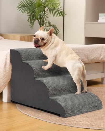 Image of Aodisman Dog Steps for Bed or Couch,4 Step Pet Stairs for Small Dogs & Cat | Curved dog ramp help small dogs, senior cats and puppies get on and off couches and beds, non-slip bottom, 17.4 inch H,Gery