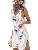 Pcunitly Women Crochet Cover Up Beach Swimsuit Coverups White M