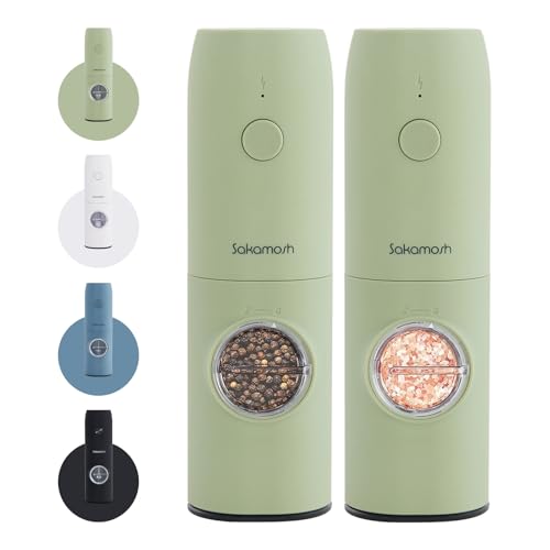41usSZe2gjL. SL500 SAKAMOSH Electric Salt and Pepper Grinder Set, Rechargeable,Adjustable Coarseness with LED Light, Electric Salt Shakers Refillable, Christmas Gift(2 Packs, Sage Green)