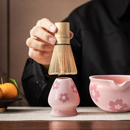 Kit de thé et matcha rose avec bol et fouet en céramique - 5