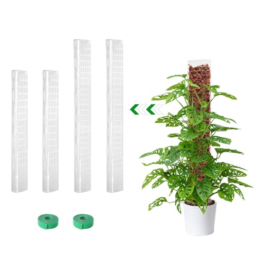 Bonviee 2 Pcs 15 Inch + 2 Pcs 24 Inch Plastic Moss Poles for Monstera – D-Shaped Plant Support for Climbing Vines, Compatible with Sphagnum Moss, In