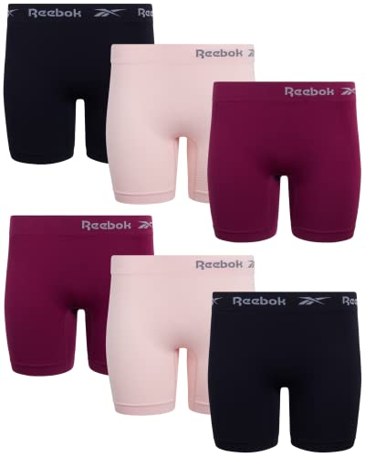 Reebok Boyshort Underwear for Women - 6 Pack Seamless Boy Shorts Panties for Women (Sizes: S-XL, Extended Plus Size: 1X-3X)