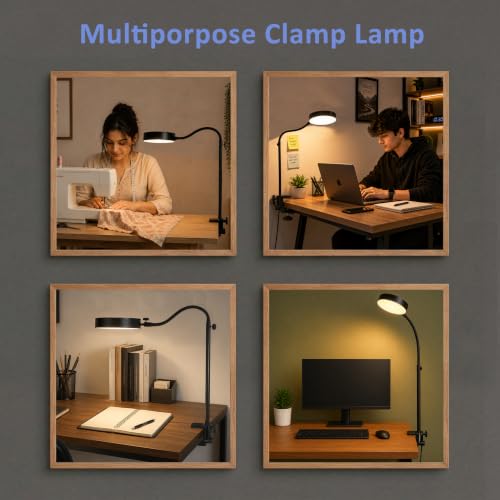 Image of Isomars LED Study, Reading, Laptop, Computer,etc Desk Lamp with Clamp, Flexible Gooseneck, 3 Color Modes (Warm /Natural /Cool), Eye-Care Lighting (Black)