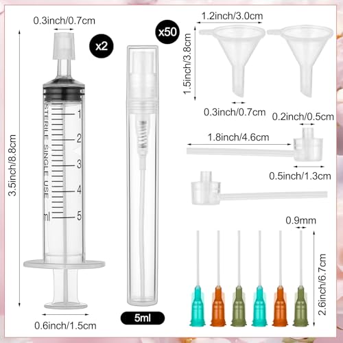 64 Pcs 5ml Perfume Refill Pump Tools Perfume Decanter Kit 50 Mini Refillable Spray Bottle 2 Syringe Extractor 2 Funnels 2 Droppers 6 Long Syringe 2 Dispenser Pumps for DIY Making Fragrances2