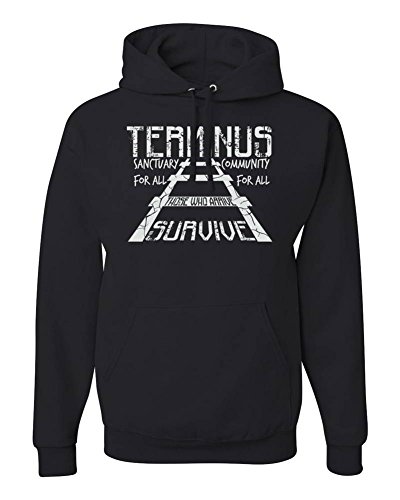 Terminus The Walking Dead TV Show Mens Long Sleeve Cotton Polyester Funny Graphic Heavyweight Pullover Hoodies - Black - X-Large
