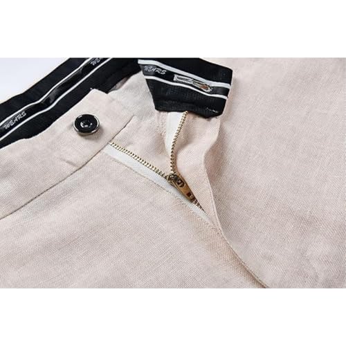 Mens Casual Linen Pants Flat Front Classic Fit Beach Trousers Summer Dress Pants4