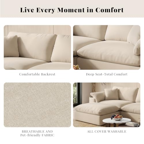 Image of L-Shaped Modular Cloud Sectional Sofa,2-Seater with Chaise,Modern Down Filled Detachable Couch for Living Room,Office & Small Apartment,Khaki