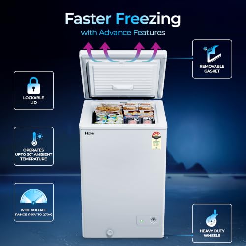 Image of Haier HFC-145SPW4, 4 Star (2026 Star Rating) Single Door Convertible Deep Freezer, Heavy Duty Compressor with inside metal Liner, Compact Design with Removable Gasket (White, 102 L)